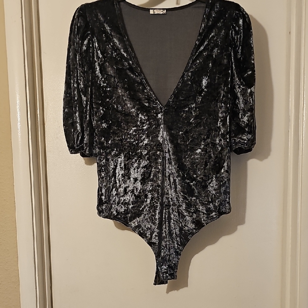 NWOT Free People Black Velvet Bodysuit